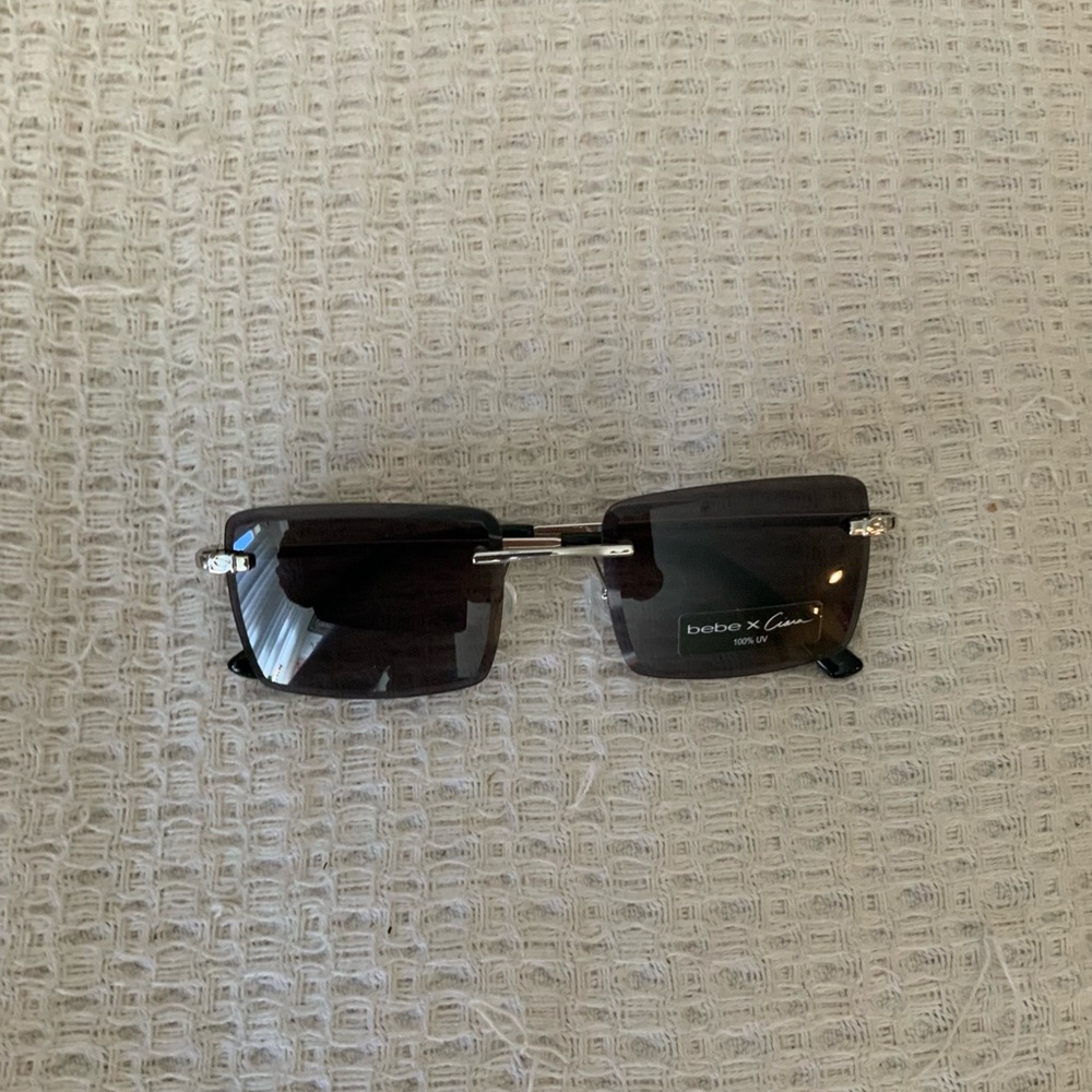Vintage Y2K Bebe 2000s Retro Rectangle Silver Tinted Sunglasses
